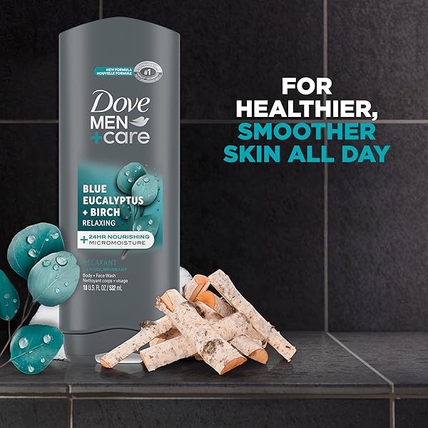 DOVE MEN + CARE Dove Men+Care Mens Body Wash Blue Eucalyptus and Birch 4 Count Dry Skin Body Wash with Micromoisture, Effectively Washes Away Bacteria While Nourishing Your Skin, 18 oz - Image 4