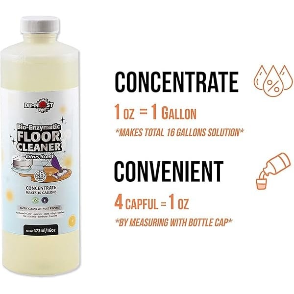 DU-MOST concentrado limpiador de pisos (hace 16 galones); enzimas a base de plantas, niños, mascotas y medio ambiente, pH neutro, biodegradable; limpia todos los suelos de superficie dura, sin enjuague, cítricos; 16 oz - Image 3