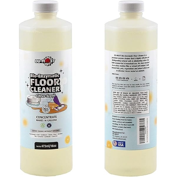 DU-MOST concentrado limpiador de pisos (hace 16 galones); enzimas a base de plantas, niños, mascotas y medio ambiente, pH neutro, biodegradable; limpia todos los suelos de superficie dura, sin enjuague, cítricos; 16 oz - Image 8