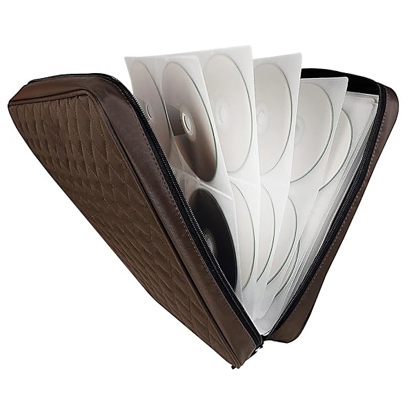 DVD Case CD Case Holder - 160 Capacity Portable Carrying DVD Disc Storage Case Hard CD Case Holder Wallet Bag Binder Booklet Organizer for Car Office Home Travel | Movie Media Audio Music (Brown) - Image 4