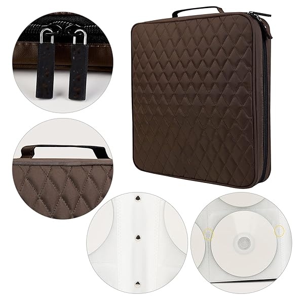 DVD Case CD Case Holder - 160 Capacity Portable Carrying DVD Disc Storage Case Hard CD Case Holder Wallet Bag Binder Booklet Organizer for Car Office Home Travel | Movie Media Audio Music (Brown) - Image 6