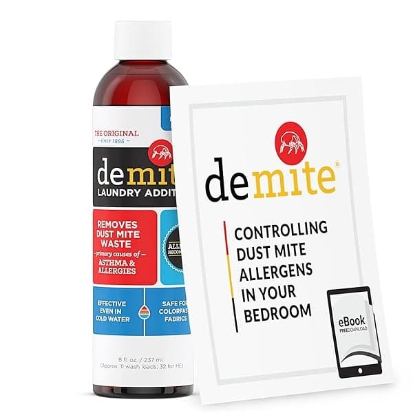 DeMite Aditivo para lavandería (8 oz) Eliminador de alérgenos, Bundle 8 Ounce Bottle + Expert Pro Tips