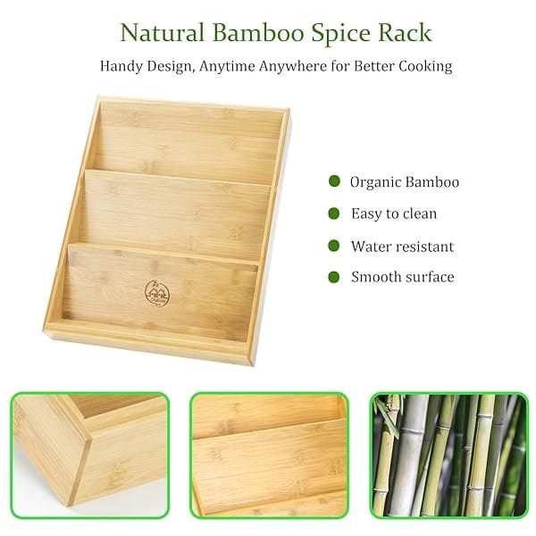 Diahom Organizador de especias de bambú para cajón de cocina, 18 tarros de almacenamiento de 3 niveles para especias - Image 3