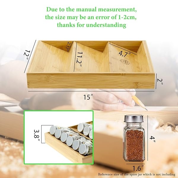 Diahom Organizador de especias de bambú para cajón de cocina, 18 tarros de almacenamiento de 3 niveles para especias - Image 4