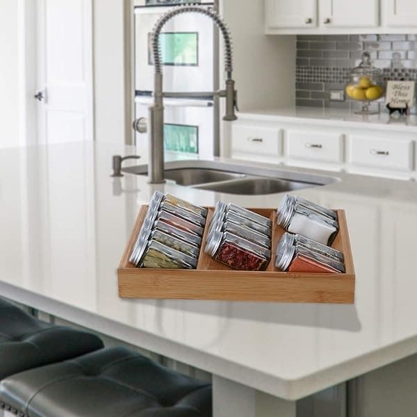 Diahom Organizador de especias de bambú para cajón de cocina, 18 tarros de almacenamiento de 3 niveles para especias - Image 5
