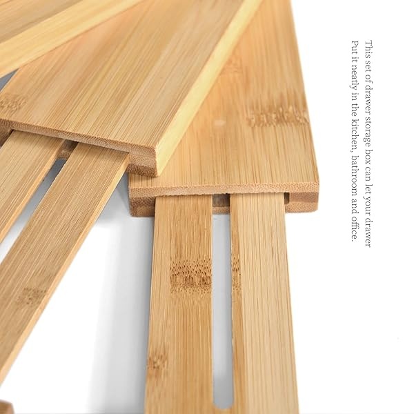 Divisores ampliables de bambú natural de 13 a 17 pulgadas, juego de 4 piezas, ajustable, excelente tensión de resorte, organizador con resorte, para cocina, dormitorio, oficina, cajones de tocador - Image 4