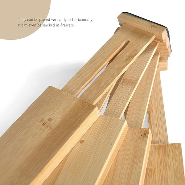 Divisores ampliables de bambú natural de 13 a 17 pulgadas, juego de 4 piezas, ajustable, excelente tensión de resorte, organizador con resorte, para cocina, dormitorio, oficina, cajones de tocador - Image 5