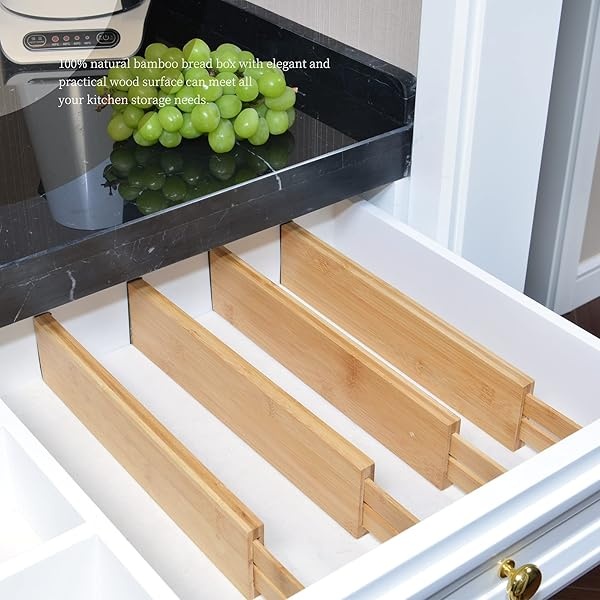 Divisores ampliables de bambú natural de 13 a 17 pulgadas, juego de 4 piezas, ajustable, excelente tensión de resorte, organizador con resorte, para cocina, dormitorio, oficina, cajones de tocador - Image 8