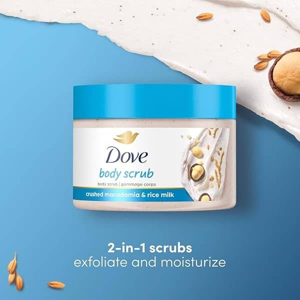 Dove Exfoliating Body Polish Scrub Reveals Visibly Smoother Skin Macadamia & Rice Milk Body Scrub That Nourishes Skin, 10.5 Ounce (Pack of 4) - Image 4