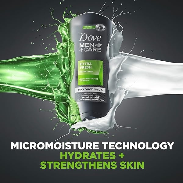 Dove Men+Care Body Wash Extra Fresh for Men's Skin Care Body Wash Effectively Washes Away Bacteria While Nourishing Your Skin, 18 Fl Oz (Pack of 4) - Image 5