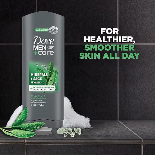 Dove Men+Care Body Wash Mineral + Sage 4 Count for Men's Skin Care Effectively Washes Away Bacteria While Nourishing Your Skin, 18 oz - Image 3