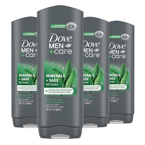 Dove Men+Care Body Wash Mineral + Sage 4 Count for Men's Skin Care Effectively Washes Away Bacteria While Nourishing Your Skin, 18 oz