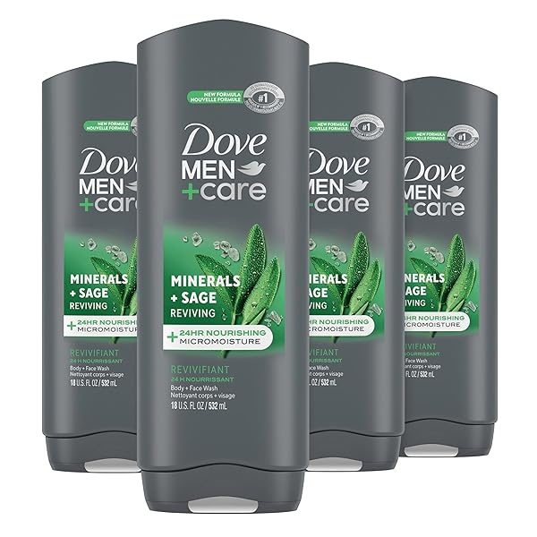 Dove Men+Care Body Wash Mineral + Sage 4 Count for Men's Skin Care Effectively Washes Away Bacteria While Nourishing Your Skin, 18 oz