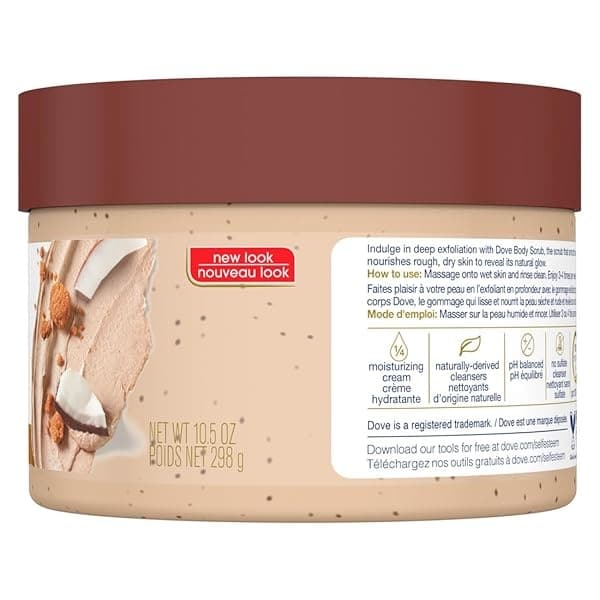 Dove Scrub For Silky Smooth Skin Brown Sugar & Coconut Butter Body Scrub Exfoliates & Restores Skin's Natural Nutrients, 10.5 Ounce (Pack of 4) - Image 3