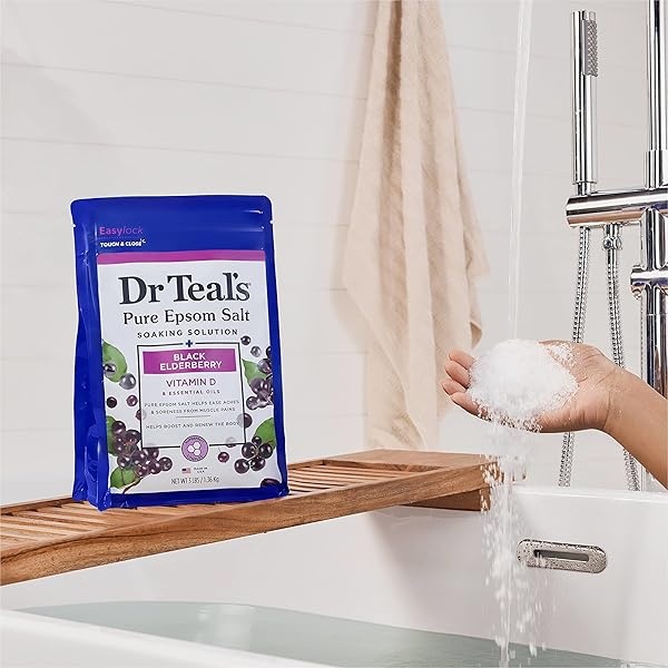 Dr Teal's Pure Epsom Salt Soak, Black Elderberry with Vitamin D, 3 lbs (Pack of 4) (Packaging May Vary) - Image 7