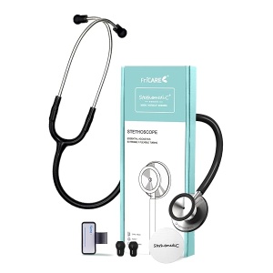 Dual Head Stethoscope for Medical and Home by FriCARE, Classic Lightweight Design, Stethoscope for Adult, Gift for Nurses, Medical Students, 28 inch (Black)