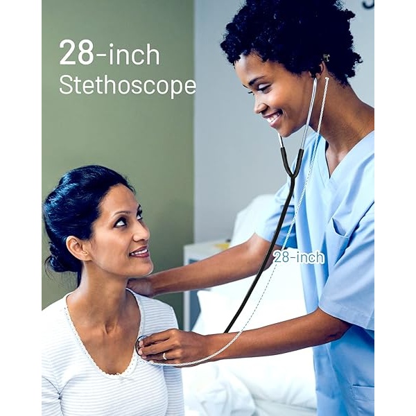 Dual Head Stethoscope for Medical and Home by FriCARE, Classic Lightweight Design, Stethoscope for Adult, Gift for Nurses, Medical Students, 28 inch (Black) - Image 8