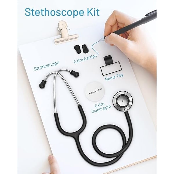 Dual Head Stethoscope for Medical and Home by FriCARE, Classic Lightweight Design, Stethoscope for Adult, Gift for Nurses, Medical Students, 28 inch (Black) - Image 9