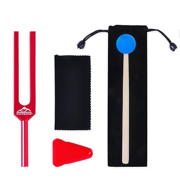 EASTROCK Horquilla de afinación de 528 Hz con martillo de silicona y paño de limpieza, nervio/sensorial de grado clínico para un instrumento musical perfecto de curación médica y alivio de estrés curativo tenedor (rojo) - Image 3