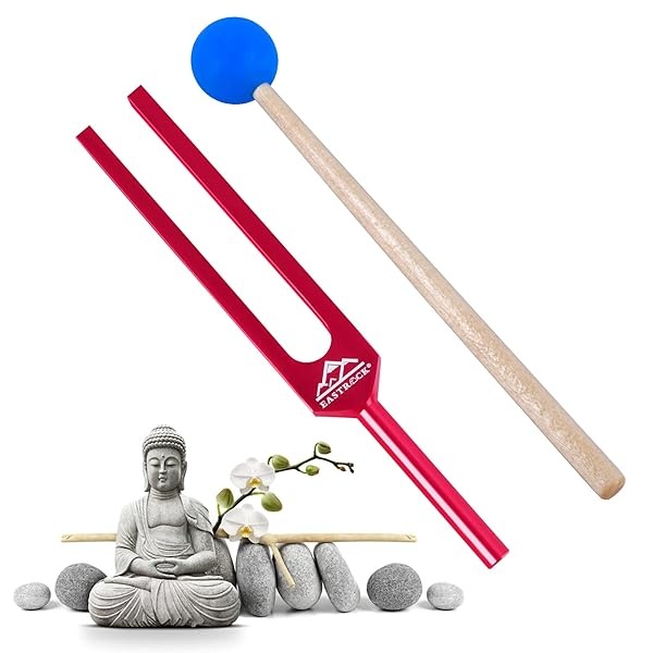 EASTROCK Horquilla de afinación de 528 Hz con martillo de silicona y paño de limpieza, nervio/sensorial de grado clínico para un instrumento musical perfecto de curación médica y alivio de estrés curativo tenedor (rojo) - Image 4
