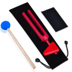 EASTROCK Horquilla de afinación de 528 Hz con martillo de silicona y paño de limpieza, nervio/sensorial de grado clínico para un instrumento musical perfecto de curación médica y alivio de estrés curativo tenedor (rojo)