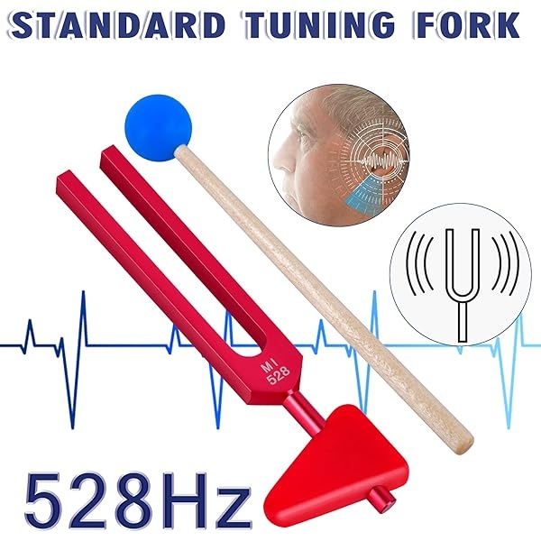 EASTROCK Horquilla de afinación de 528 Hz con martillo de silicona y paño de limpieza, nervio/sensorial de grado clínico para un instrumento musical perfecto de curación médica y alivio de estrés curativo tenedor (rojo) - Image 5