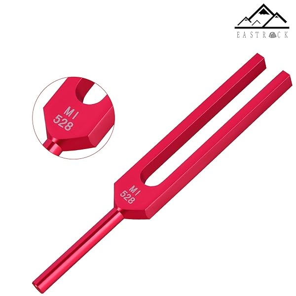 EASTROCK Horquilla de afinación de 528 Hz con martillo de silicona y paño de limpieza, nervio/sensorial de grado clínico para un instrumento musical perfecto de curación médica y alivio de estrés curativo tenedor (rojo) - Image 6