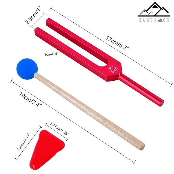 EASTROCK Horquilla de afinación de 528 Hz con martillo de silicona y paño de limpieza, nervio/sensorial de grado clínico para un instrumento musical perfecto de curación médica y alivio de estrés curativo tenedor (rojo) - Image 8
