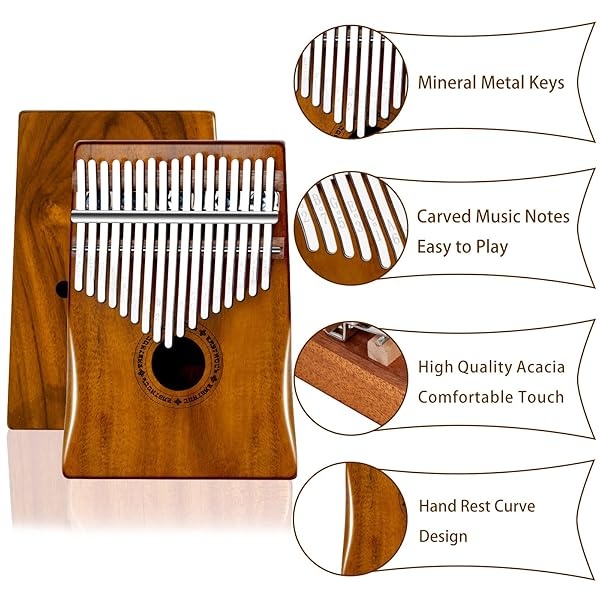 EASTROCK Kalimba Piano de pulgar portátil de 17 teclas Mbira Piano de dedo con instrucciones de estudio y martillo de afinación, acacia/madera de kalimba regalo para niños y adultos, principiantes - Image 3