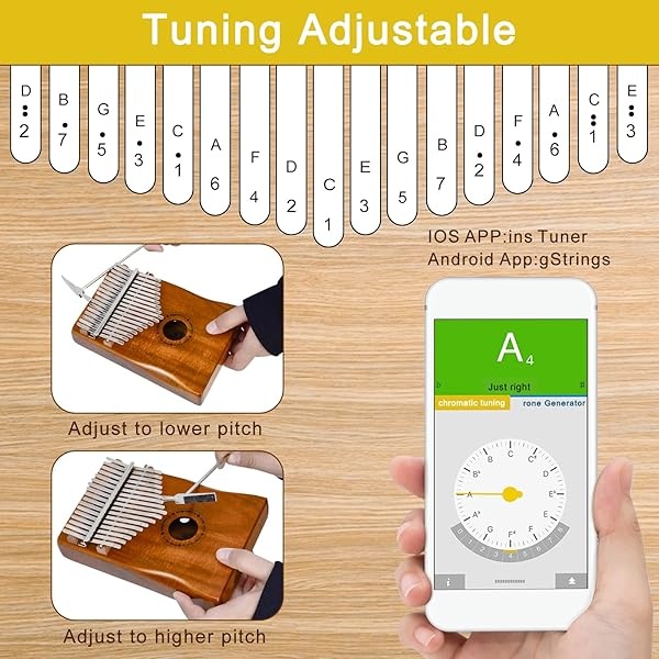 EASTROCK Kalimba Piano de pulgar portátil de 17 teclas Mbira Piano de dedo con instrucciones de estudio y martillo de afinación, acacia/madera de kalimba regalo para niños y adultos, principiantes - Image 4