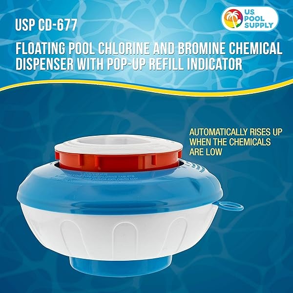 EE.UU. Dispensador de productos químicos flotante de cloro y bromo para piscina con indicador de relleno emergente, soporta tabletas de 3 y 4 pulgadas, 8 pulgadas de diámetro, flotador de clorinador - Image 3