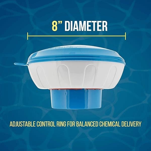EE.UU. Dispensador de productos químicos flotante de cloro y bromo para piscina con indicador de relleno emergente, soporta tabletas de 3 y 4 pulgadas, 8 pulgadas de diámetro, flotador de clorinador - Image 4