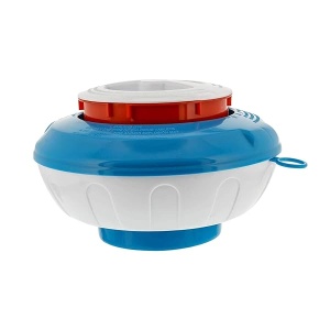 EE.UU. Dispensador de productos químicos flotante de cloro y bromo para piscina con indicador de relleno emergente, soporta tabletas de 3 y 4 pulgadas, 8 pulgadas de diámetro, flotador de clorinador