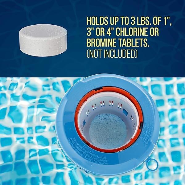 EE.UU. Dispensador de productos químicos flotante de cloro y bromo para piscina con indicador de relleno emergente, soporta tabletas de 3 y 4 pulgadas, 8 pulgadas de diámetro, flotador de clorinador - Image 5