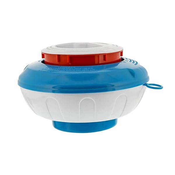 EE.UU. Dispensador de productos químicos flotante de cloro y bromo para piscina con indicador de relleno emergente, soporta tabletas de 3 y 4 pulgadas, 8 pulgadas de diámetro, flotador de clorinador