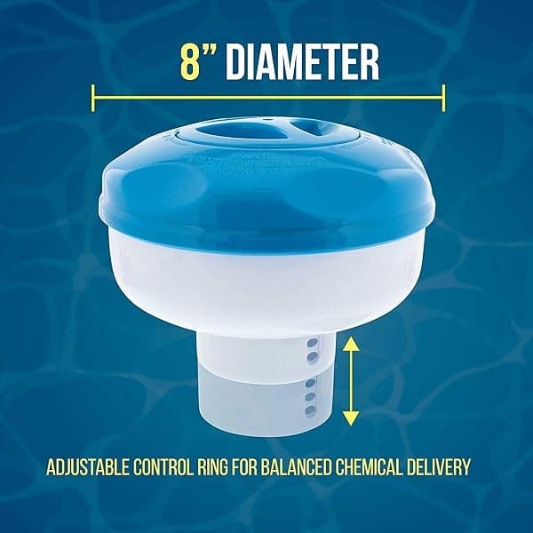 EE.UU. Dispensador de productos químicos para tabletas de cloro plegable flotante de 3 o 4 pulgadas, 8 pulgadas de diámetro, entrega química equilibrada ajustable - Image 4
