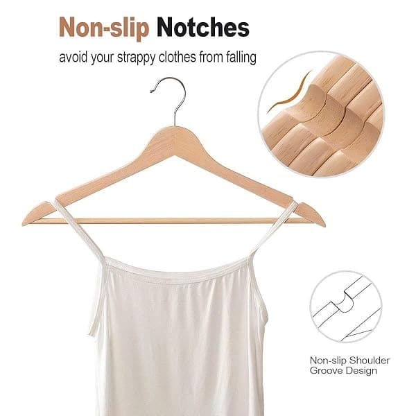 ELONG HOME - Juego de 20 perchas de madera maciza con acabado extra suave, muescas de corte preciso y gancho giratorio chapado en cromo, perchas de ropa para camisa, chamarra, chamarra, vestido, natural - Image 3