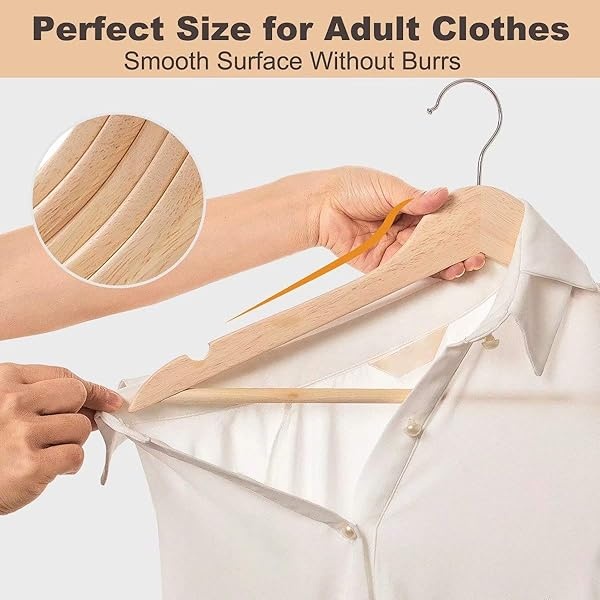 ELONG HOME - Juego de 20 perchas de madera maciza con acabado extra suave, muescas de corte preciso y gancho giratorio chapado en cromo, perchas de ropa para camisa, chamarra, chamarra, vestido, natural - Image 4