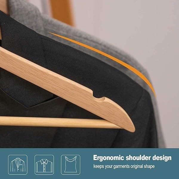 ELONG HOME - Juego de 20 perchas de madera maciza con acabado extra suave, muescas de corte preciso y gancho giratorio chapado en cromo, perchas de ropa para camisa, chamarra, chamarra, vestido, natural - Image 10