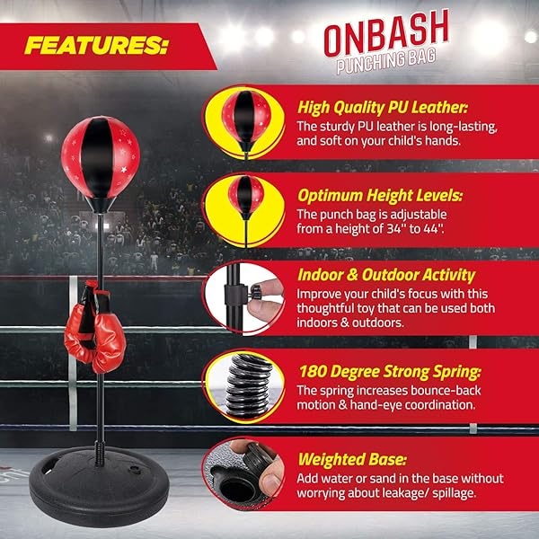 EMAAS OnBash Punching Bag Set for Kids with Punching Bag,Boxing Gloves,Hand Pump & Adjustable Stand-Safe for Kids Aged 3 & Above-Great Gift Option for Girls & Boys- Portable & Long-Lasting - Image 4