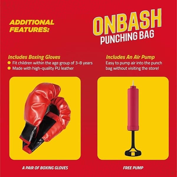 EMAAS OnBash Punching Bag Set for Kids with Punching Bag,Boxing Gloves,Hand Pump & Adjustable Stand-Safe for Kids Aged 3 & Above-Great Gift Option for Girls & Boys- Portable & Long-Lasting - Image 6