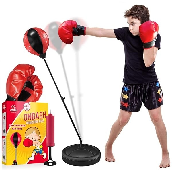 EMAAS OnBash Punching Bag Set for Kids with Punching Bag,Boxing Gloves,Hand Pump & Adjustable Stand-Safe for Kids Aged 3 & Above-Great Gift Option for Girls & Boys- Portable & Long-Lasting