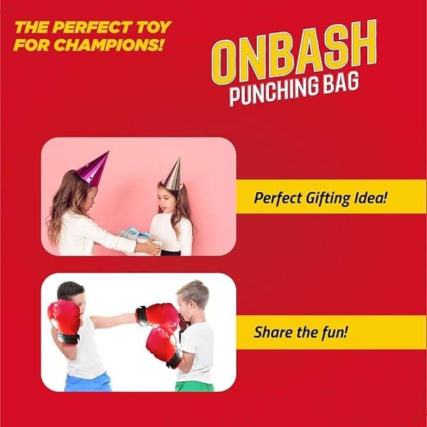 EMAAS OnBash Punching Bag Set for Kids with Punching Bag,Boxing Gloves,Hand Pump & Adjustable Stand-Safe for Kids Aged 3 & Above-Great Gift Option for Girls & Boys- Portable & Long-Lasting - Image 8