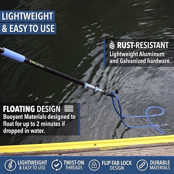 EVERSPROUT - Gancho telescópico para barco de 5 a 12 pies, flotadores, resistente a los arañazos, diseño resistente, duradero y ligero, poste de aluminio anodizado de 3 etapas | extremo roscado para - Image 5