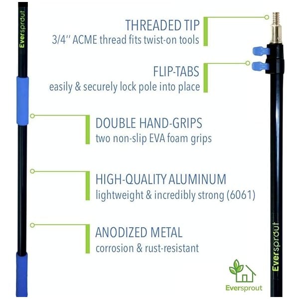 EVERSPROUT - Gancho telescópico para barco de 5 a 12 pies, flotadores, resistente a los arañazos, diseño resistente, duradero y ligero, poste de aluminio anodizado de 3 etapas | extremo roscado para - Image 6