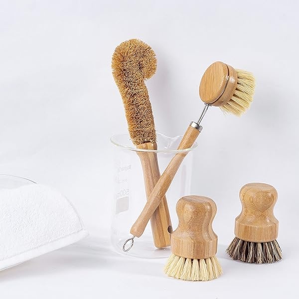 Earth's Own Natural Bamboo Dish Scrub Brush 4 Piece Set - Made From 100% Natural Bamboo -Natural Bristle - Plastic Free Dishes Scrub Brush For Dishes, Pot, Pans. - Image 3