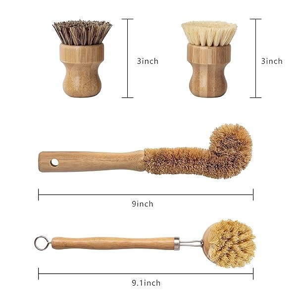 Earth's Own Natural Bamboo Dish Scrub Brush 4 Piece Set - Made From 100% Natural Bamboo -Natural Bristle - Plastic Free Dishes Scrub Brush For Dishes, Pot, Pans. - Image 4
