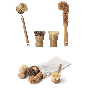 Earth's Own Natural Bamboo Dish Scrub Brush 4 Piece Set - Made From 100% Natural Bamboo -Natural Bristle - Plastic Free Dishes Scrub Brush For Dishes, Pot, Pans.