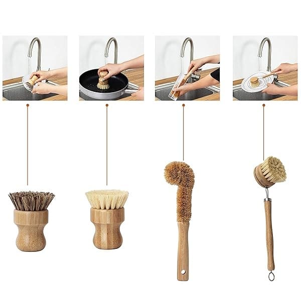 Earth's Own Natural Bamboo Dish Scrub Brush 4 Piece Set - Made From 100% Natural Bamboo -Natural Bristle - Plastic Free Dishes Scrub Brush For Dishes, Pot, Pans. - Image 5