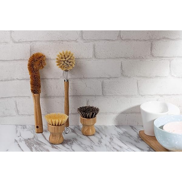 Earth's Own Natural Bamboo Dish Scrub Brush 4 Piece Set - Made From 100% Natural Bamboo -Natural Bristle - Plastic Free Dishes Scrub Brush For Dishes, Pot, Pans. - Image 6
